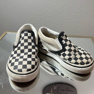 Black-and-white checkered vans, toddler boy